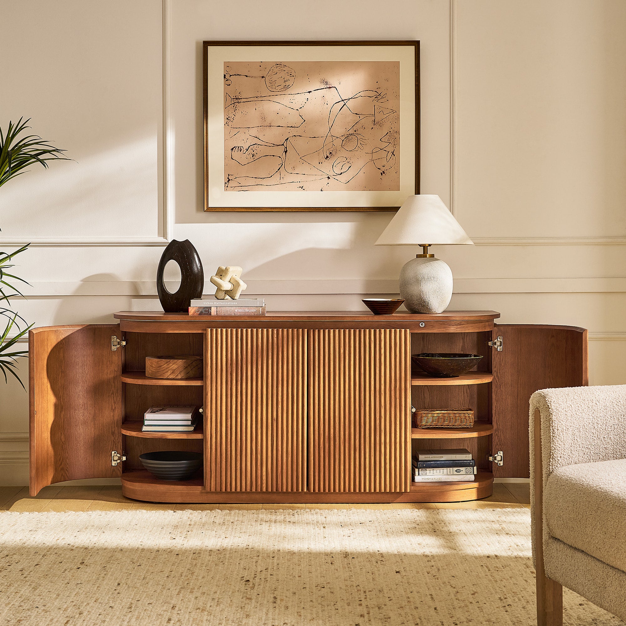 Ewan Oak Media Console And Sideboard Set