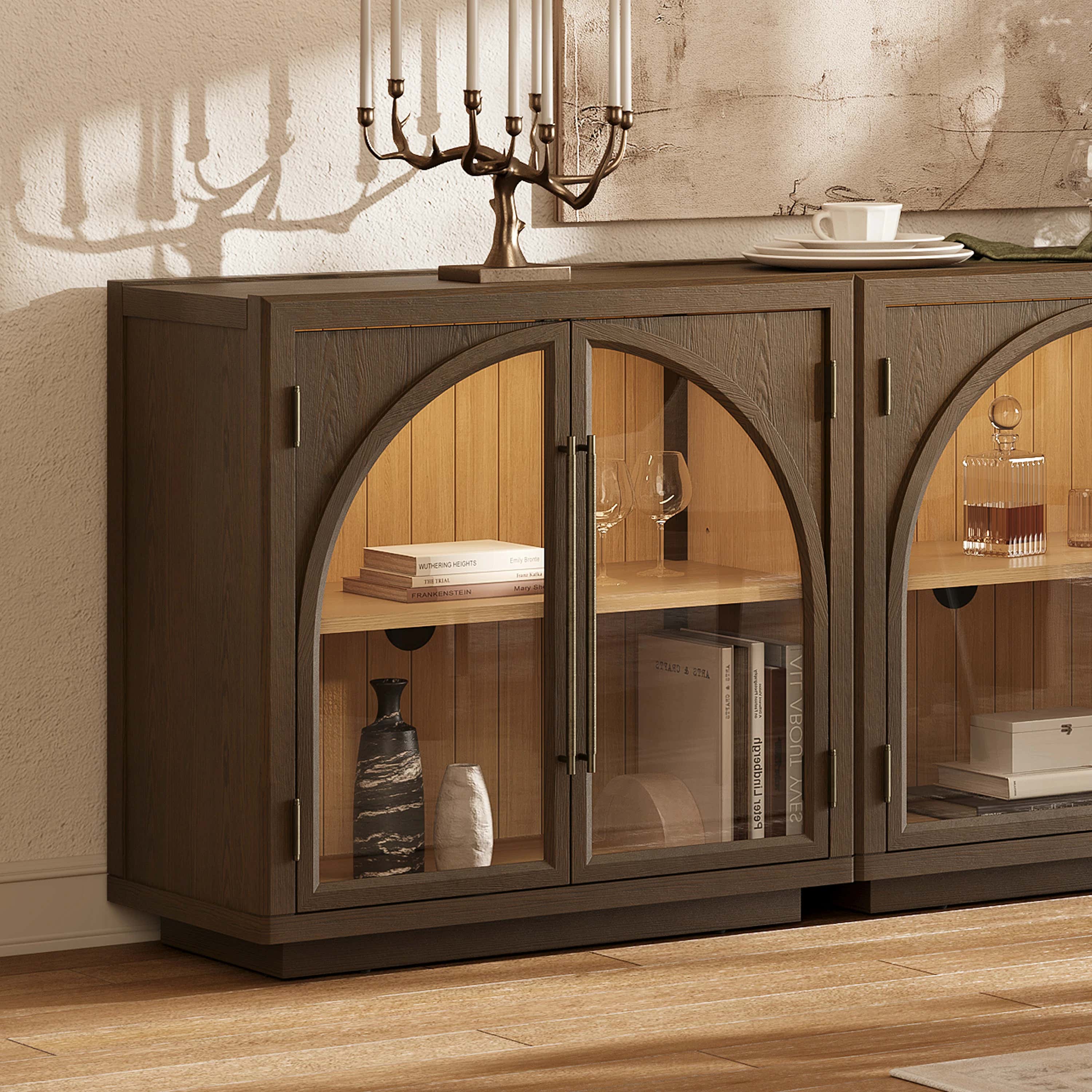 Alvar Arched 63″ Oak Media Console(Set of 2)