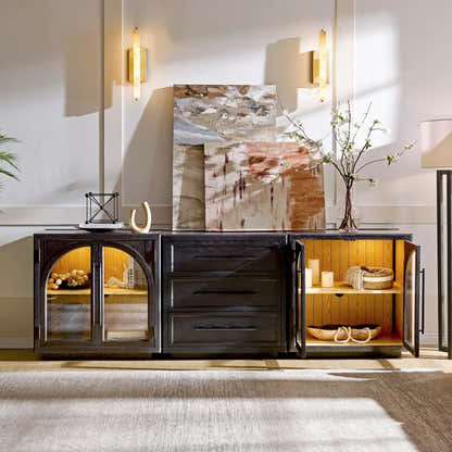 Alvar Arched 94.5″ Oak Modular Media Console(Set of 3)