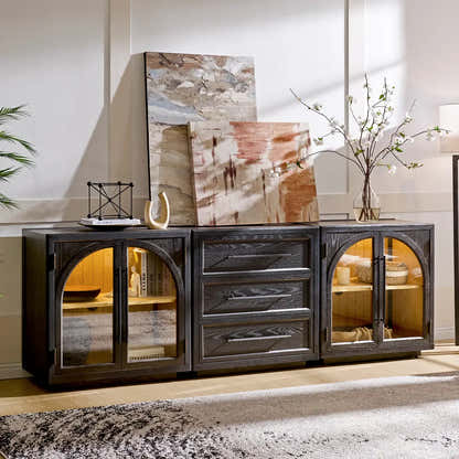 Alvar Arched 94.5″ Oak Modular Media Console(Set of 3)