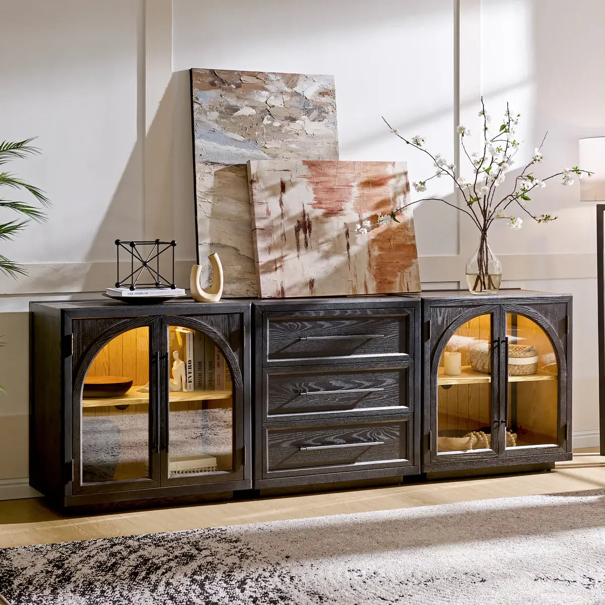 Alvar Arched 94.5″ Oak Modular Media Console(Set of 3)