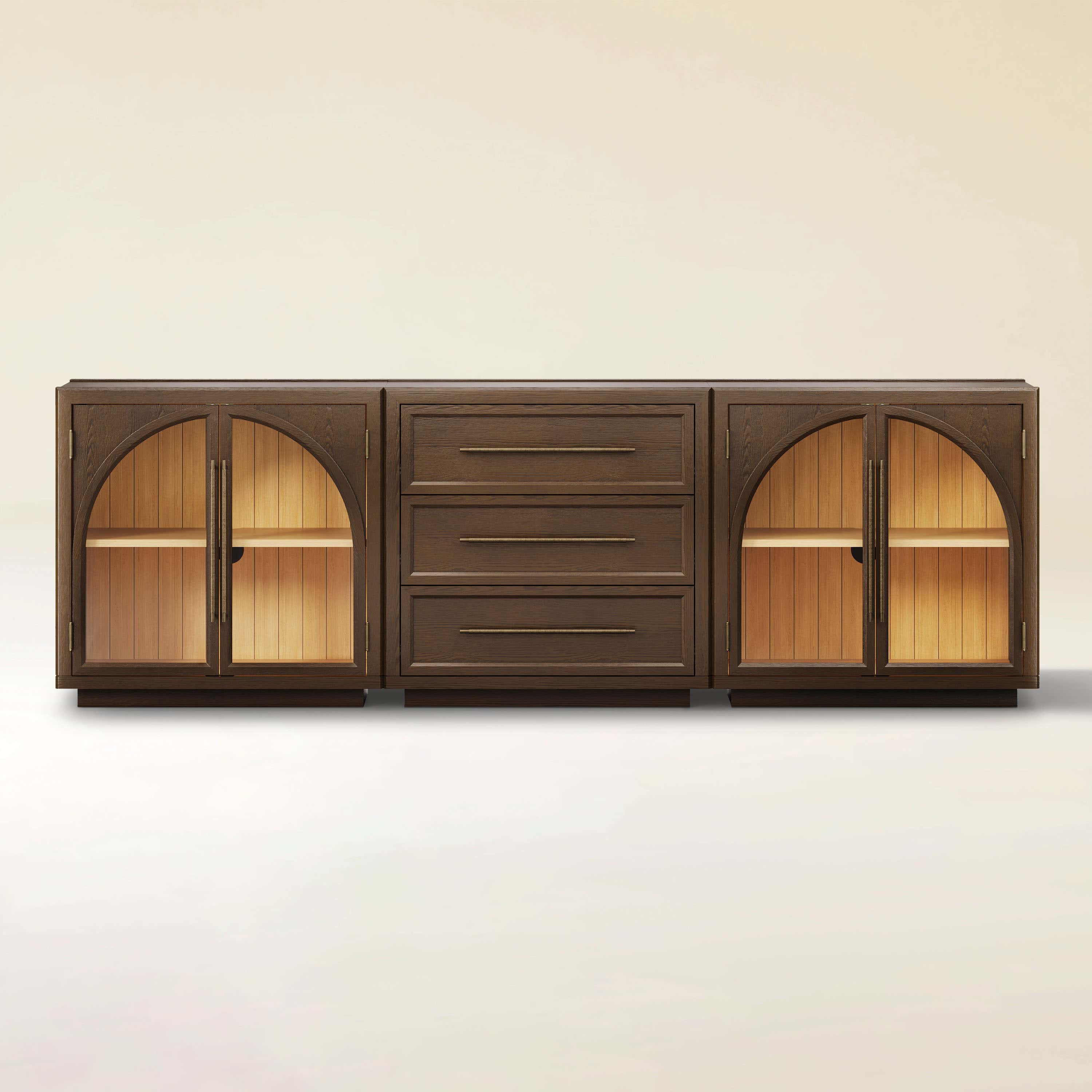 Alvar Arched 94.5″ Oak Modular Media Console(Set of 3)