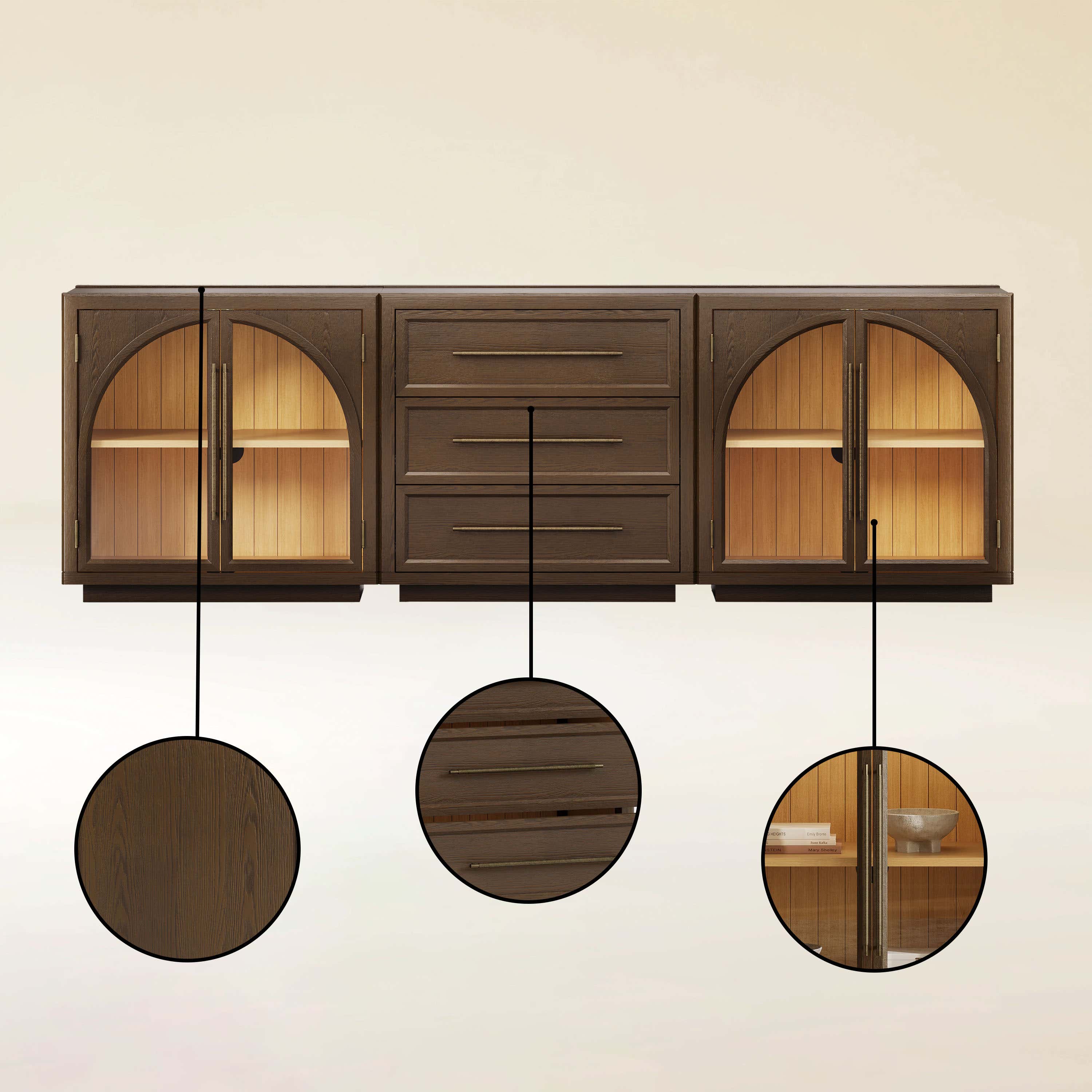 Alvar Arched 94.5″ Oak Modular Media Console(Set of 3)