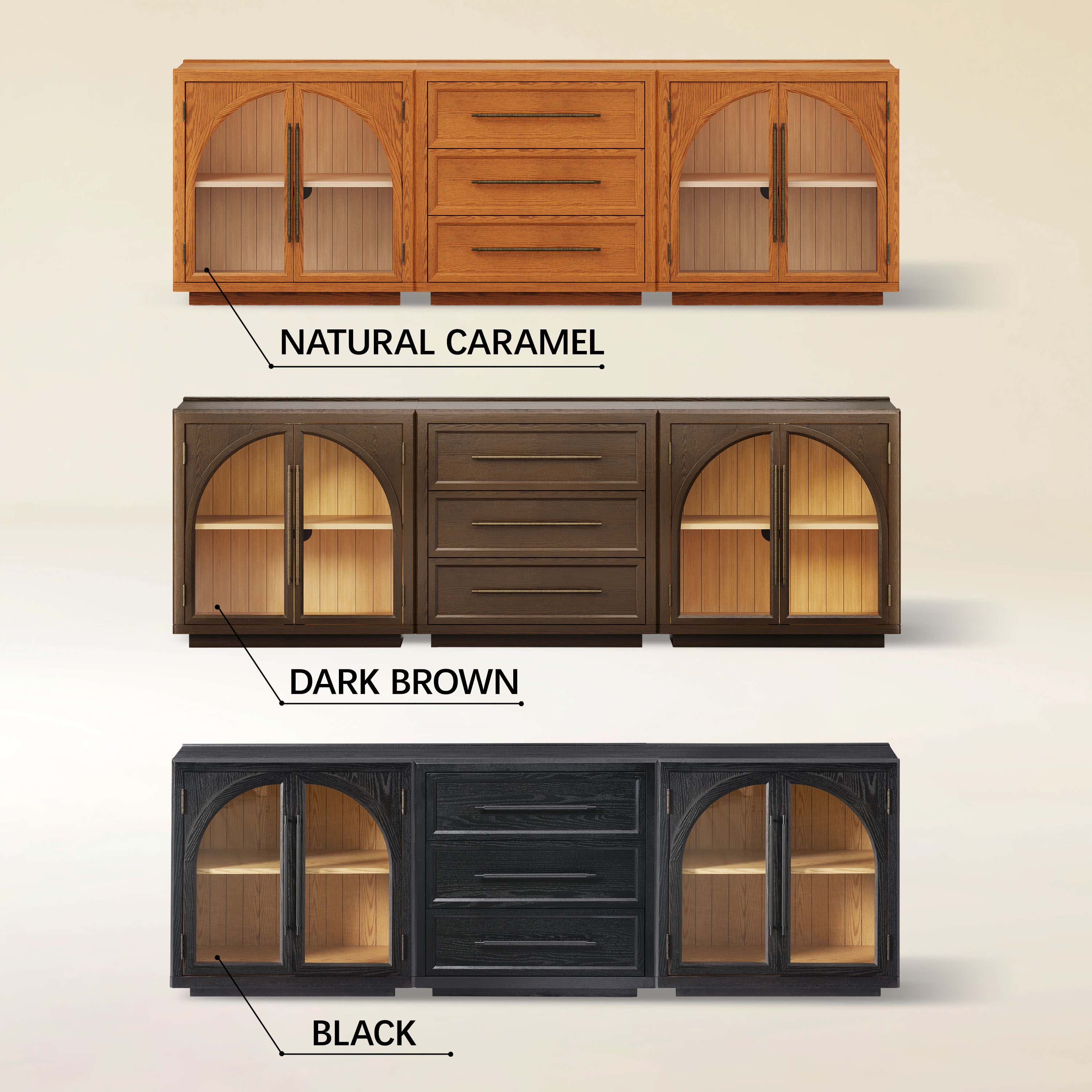 Alvar Arched 94.5″ Oak Modular Media Console(Set of 3)