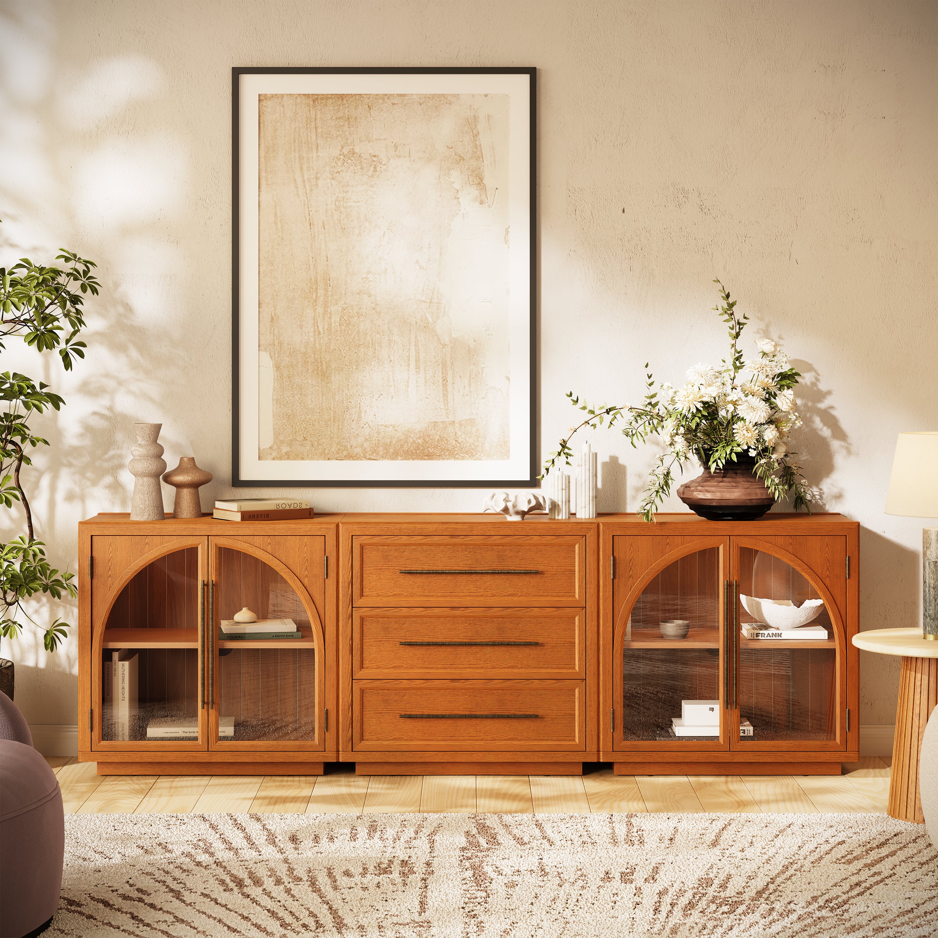 Alvar Arched 94.5″ Oak Modular Media Console(Set of 3)