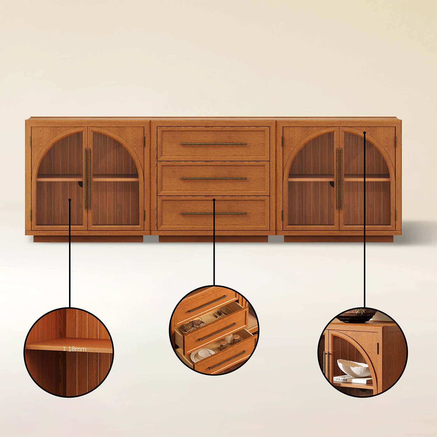 Alvar Arched 94.5″ Oak Modular Media Console(Set of 3)