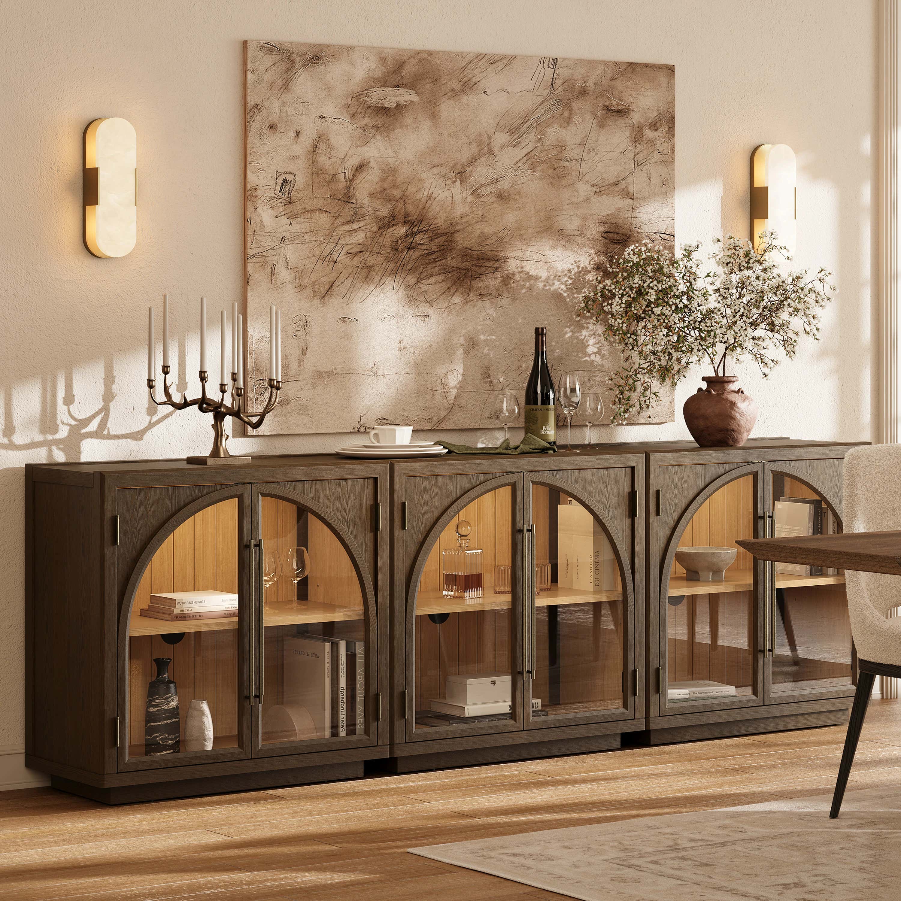 Alvar Arched 126″ Oak Media Console(Set of 4)