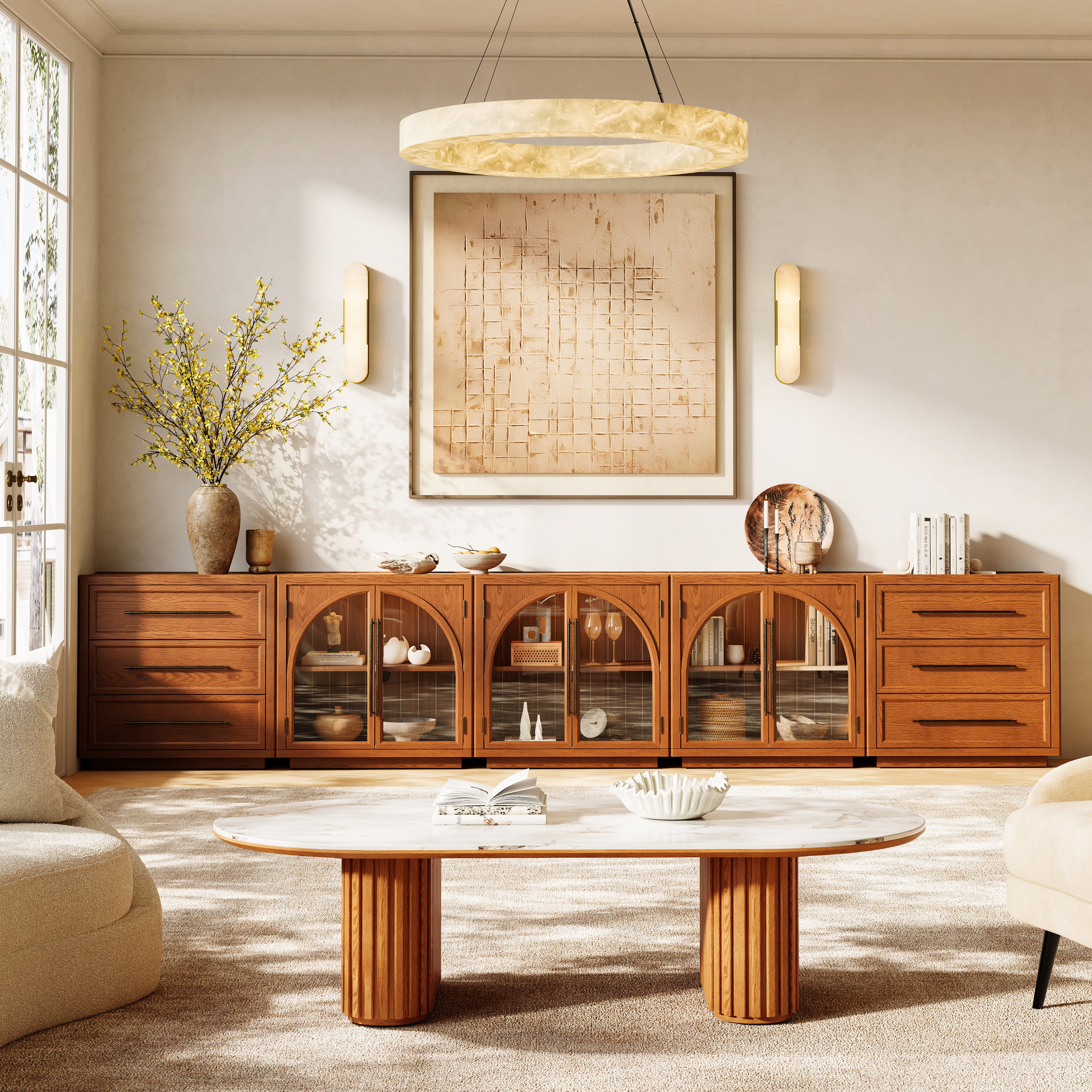 Alvar Arched 157.5″ Oak Modular Media Console(Set of 5)