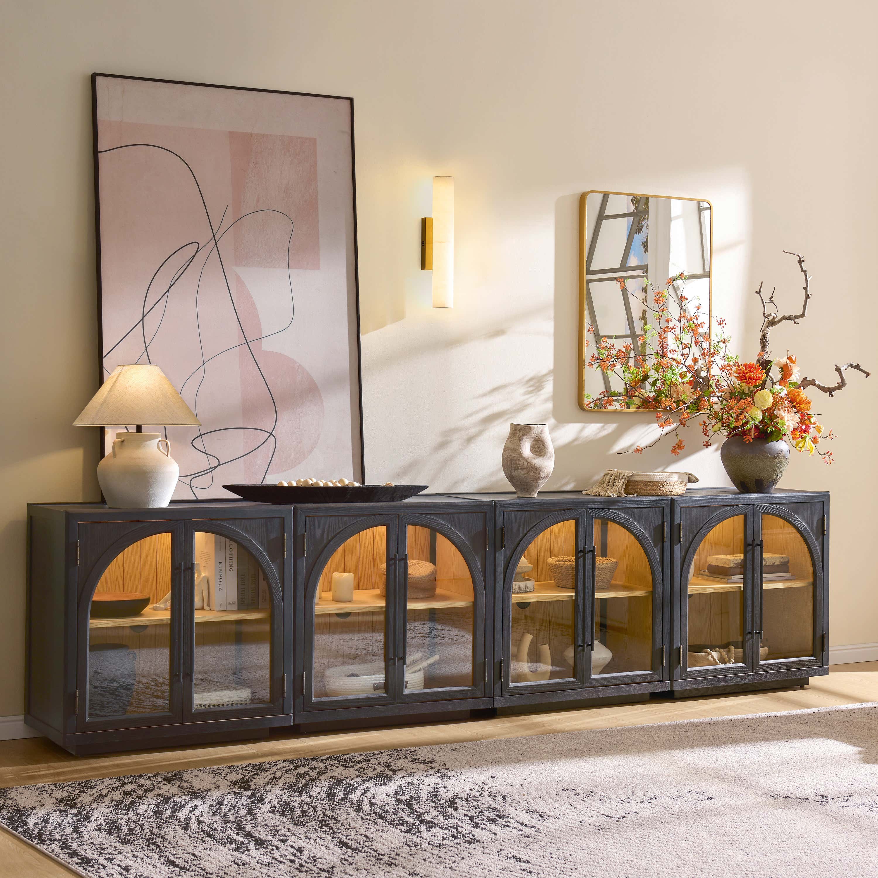 Alvar Arched 126″ Oak Media Console(Set of 4)