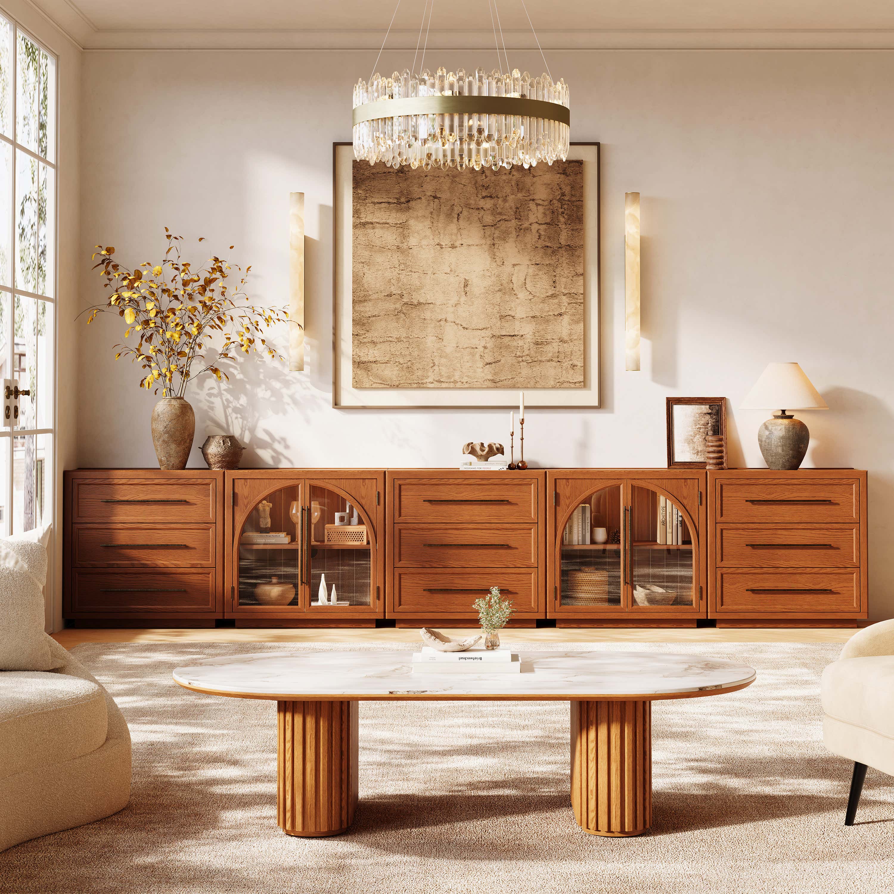 Alvar Arched 157.5″ Oak Modular Media Console(Set of 5)