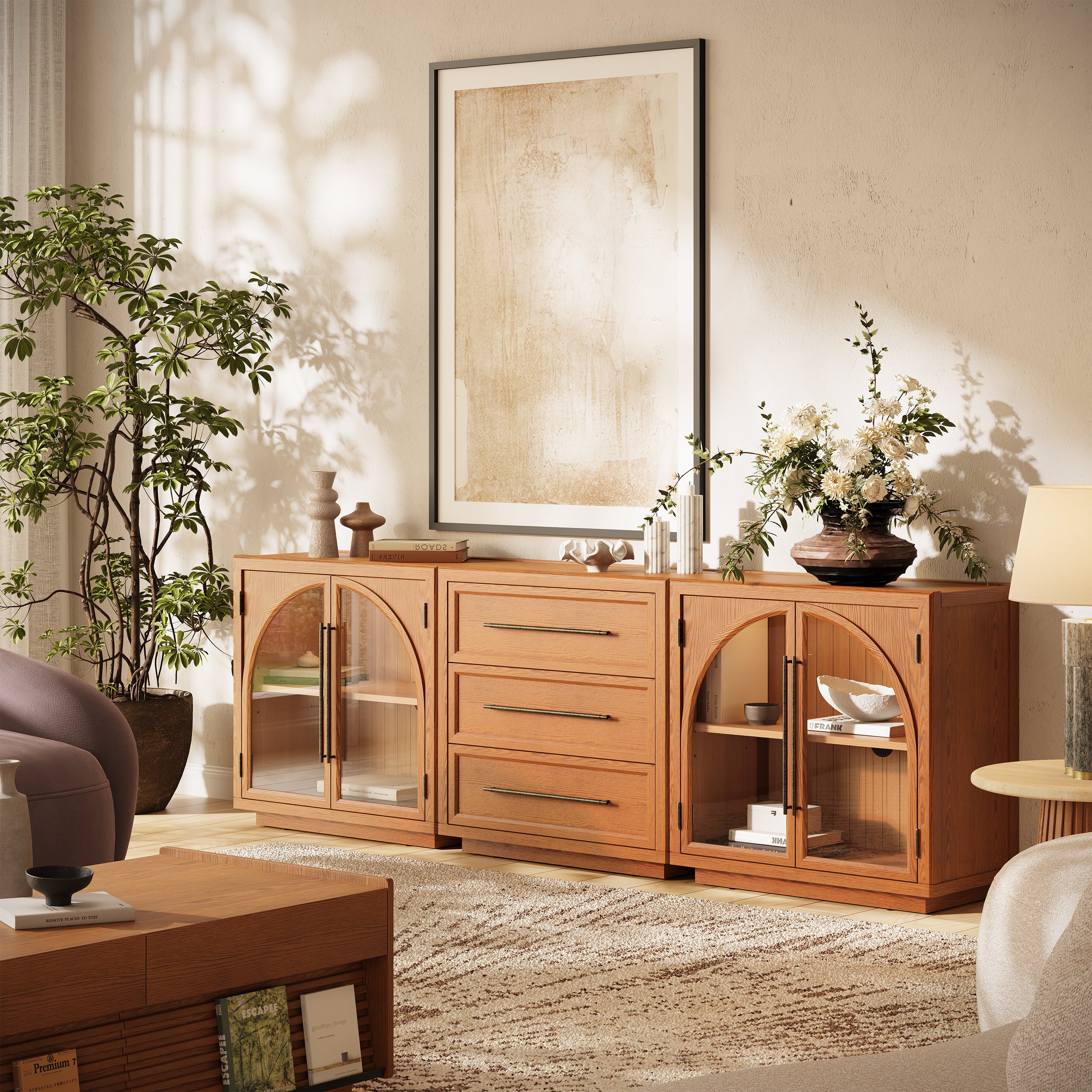 Alvar Arched 94.5″ Oak Modular Media Console(Set of 3)