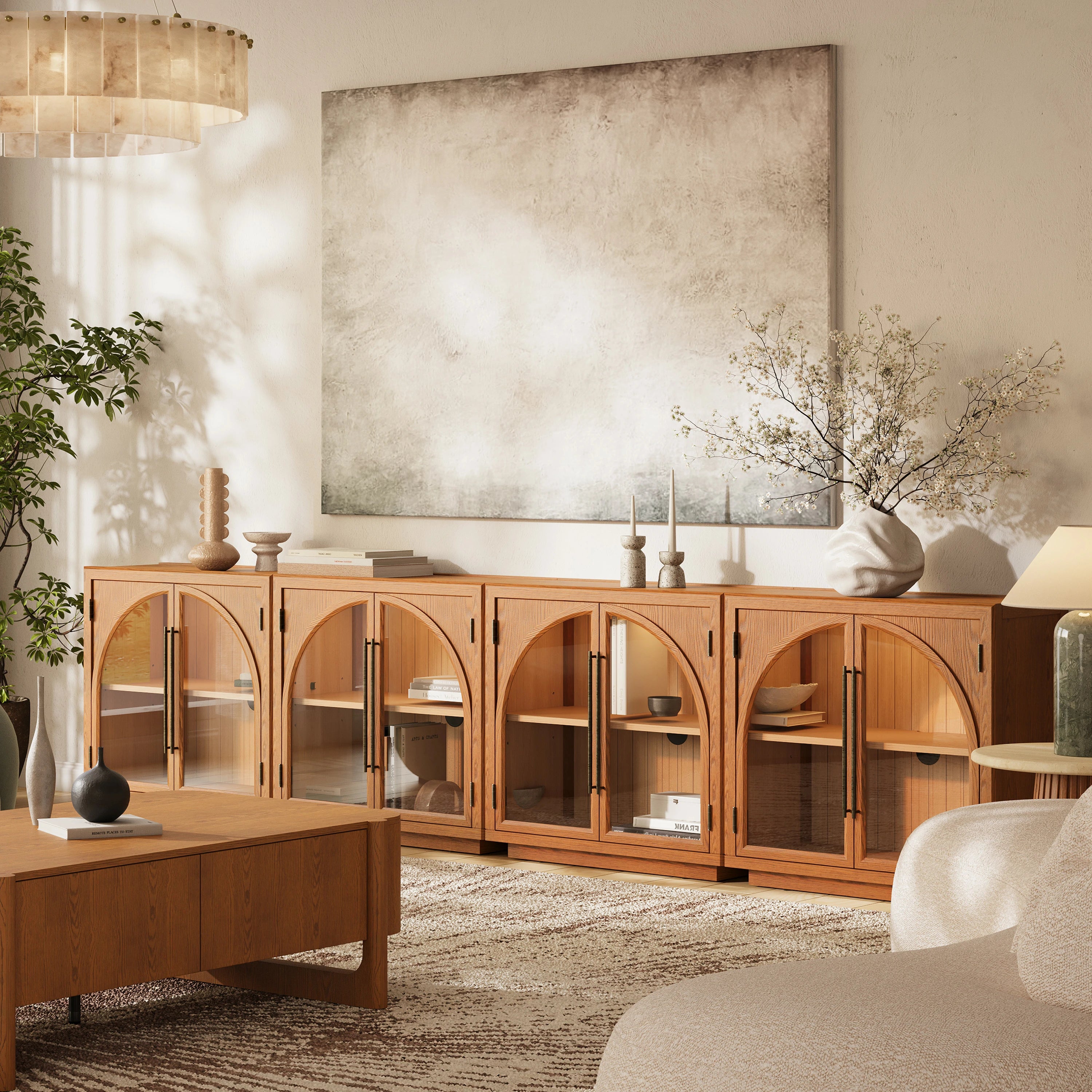 Alvar Arched 95″ Oak Media Console(Set of 3)