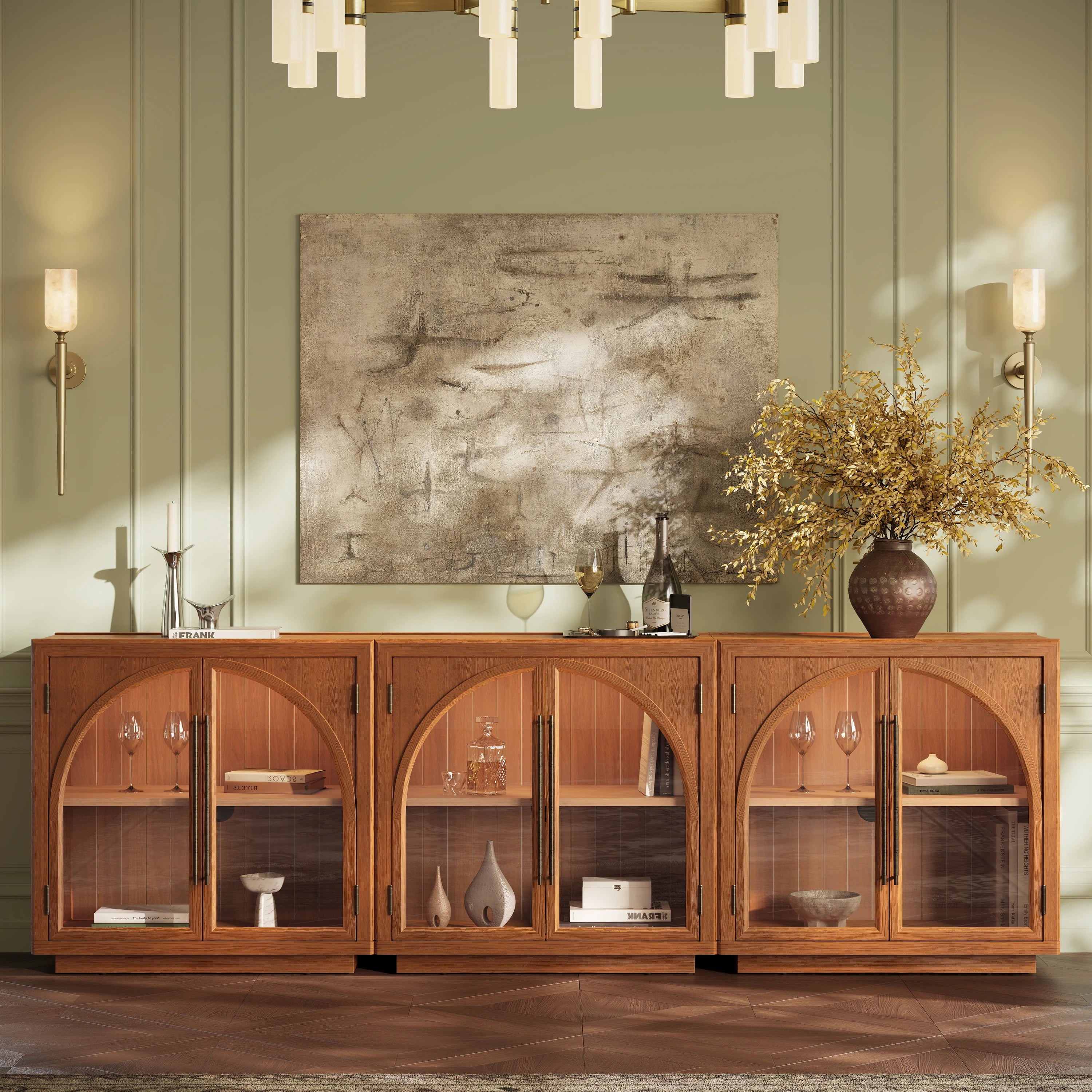 Alvar Arched 95″ Oak Media Console(Set of 3)