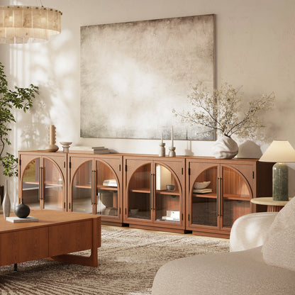 Alvar Arched 95″ Oak Media Console(Set of 3)