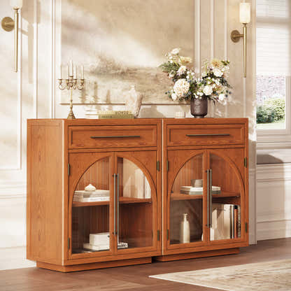 Alvar Arched 62.9" Oak Sideboard with Drawers(Set of 2)