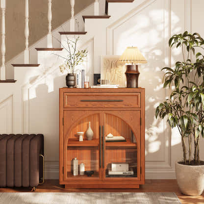 Alvar Arched 32" Oak Storage Cabinet with Drawers