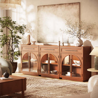 Alvar Arched 94.5" Oak Sideboard with Drawers(Set of 3)