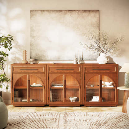 Alvar Arched 94.5" Oak Sideboard with Drawers(Set of 3)
