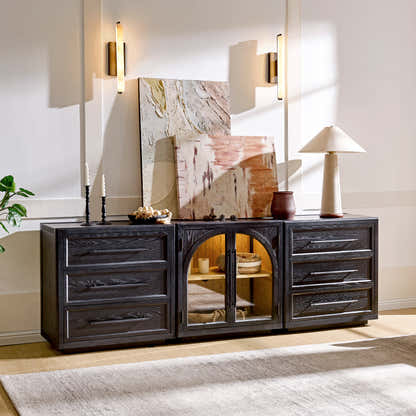 Alvar Arched 94.5″ Oak Modular Media Console(Set of 3)