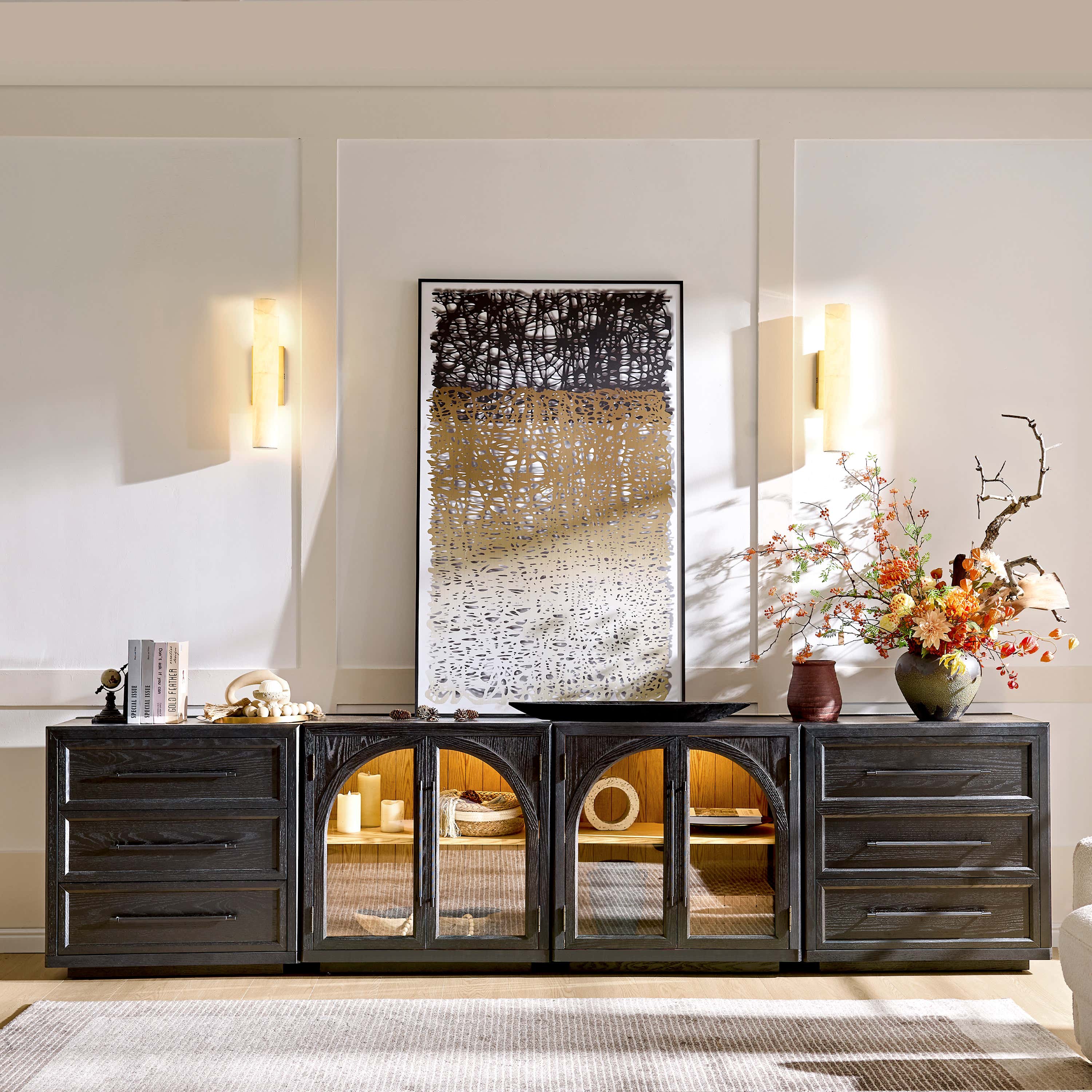 Alvar Arched 126″ Oak Modular Media Console(Set of 4)