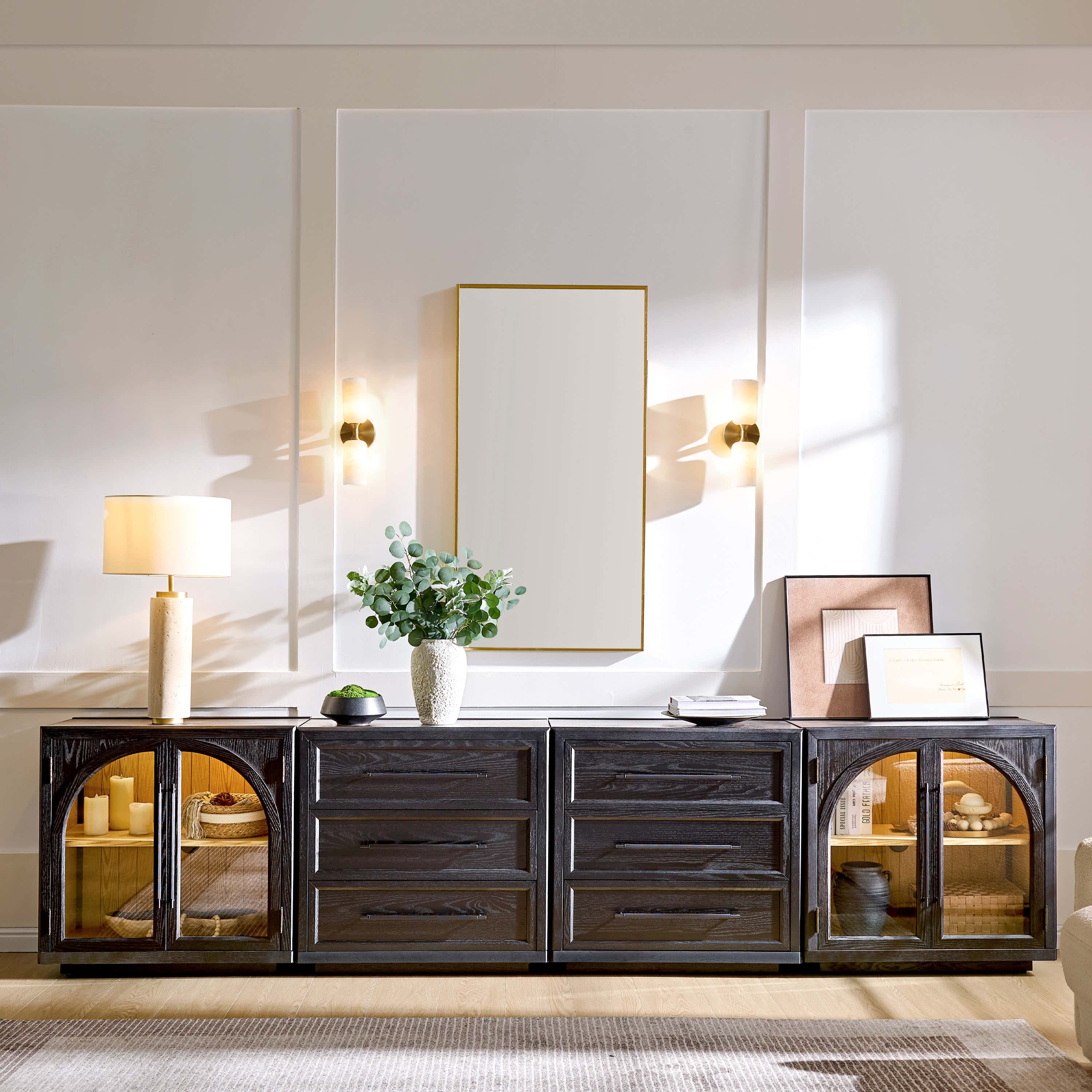 Alvar Arched 126″ Oak Modular Media Console(Set of 4)