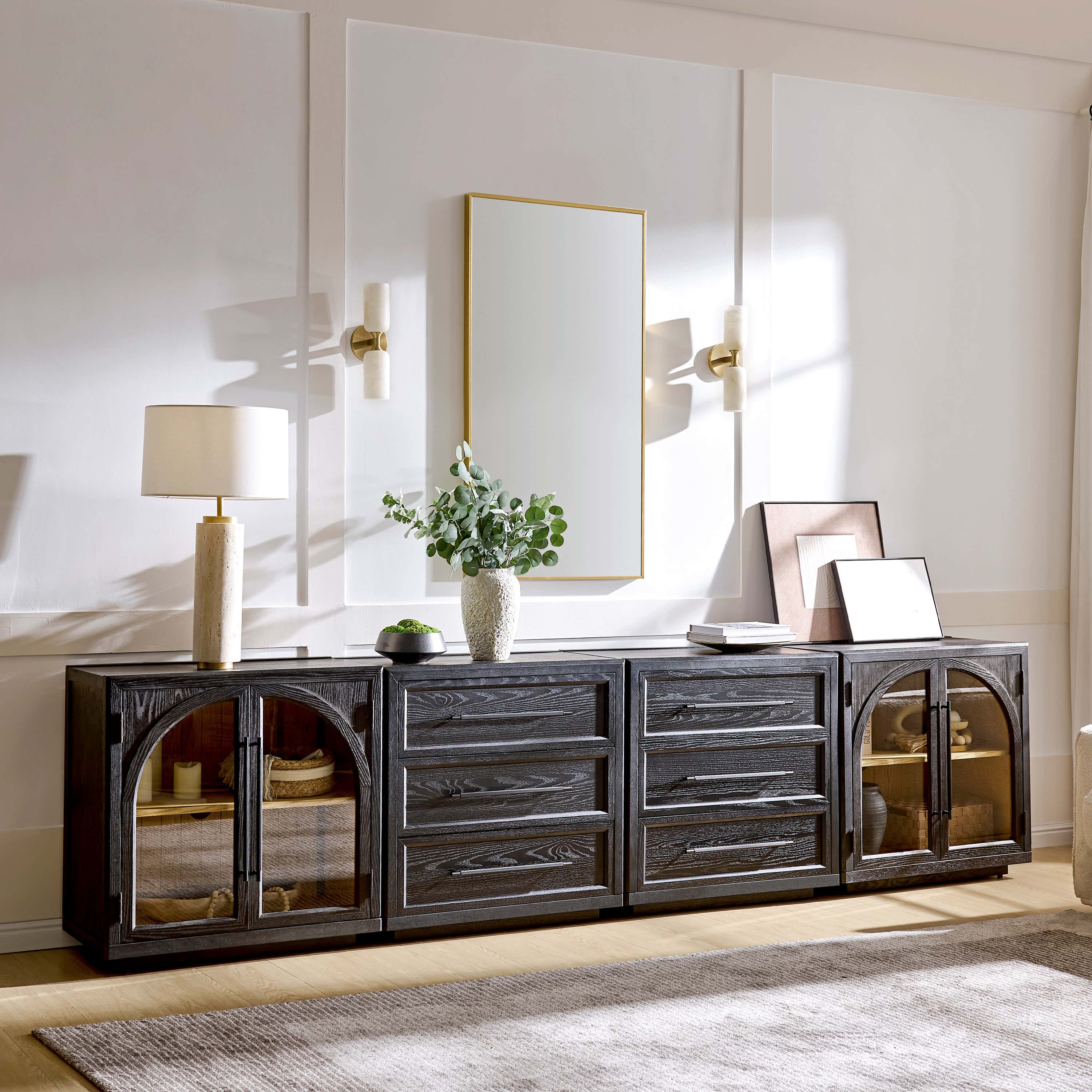 Alvar Arched 126″ Oak Modular Media Console(Set of 4)