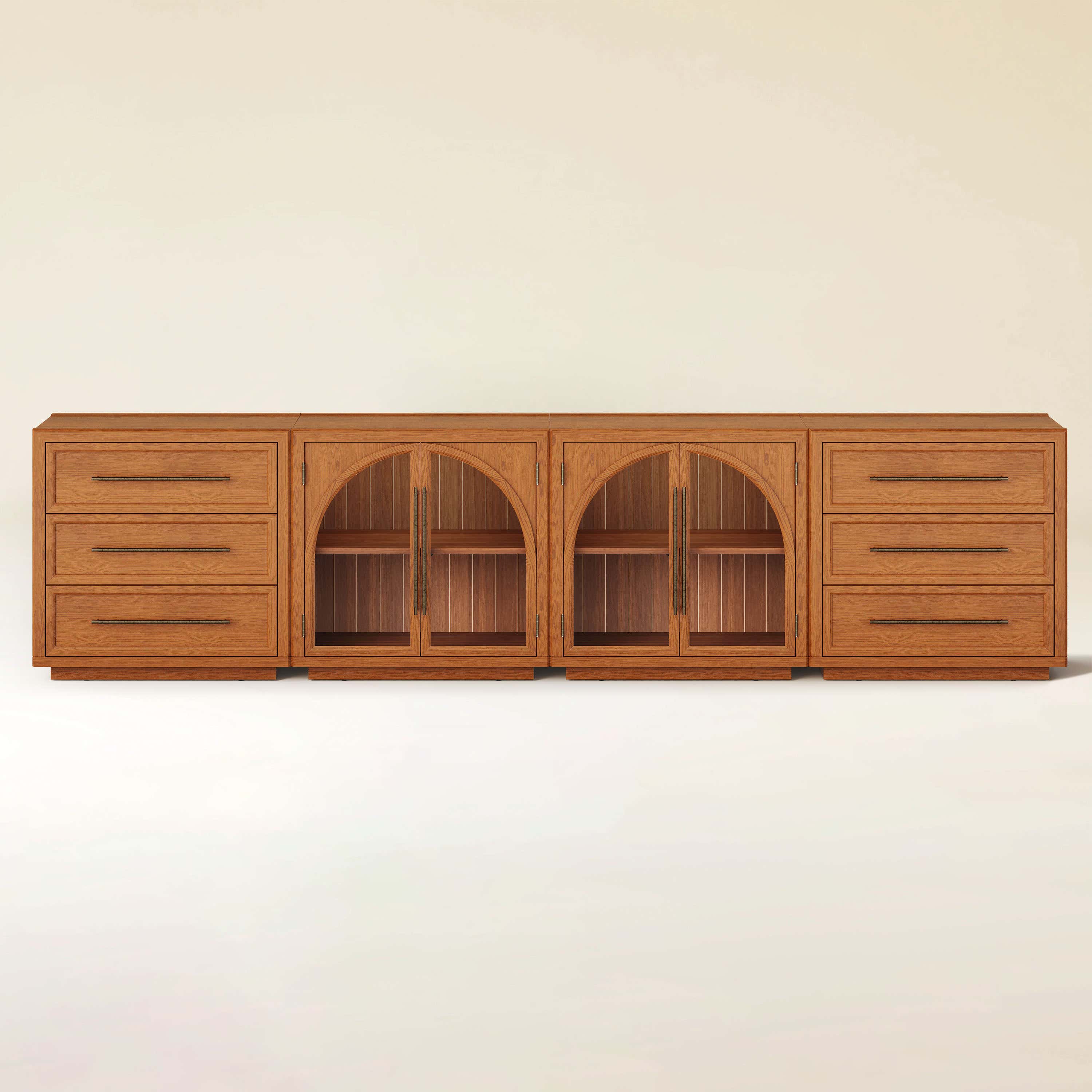 Alvar Arched 126″ Oak Modular Media Console(Set of 4)