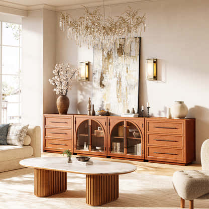 Alvar Arched 126″ Oak Modular Media Console(Set of 4)