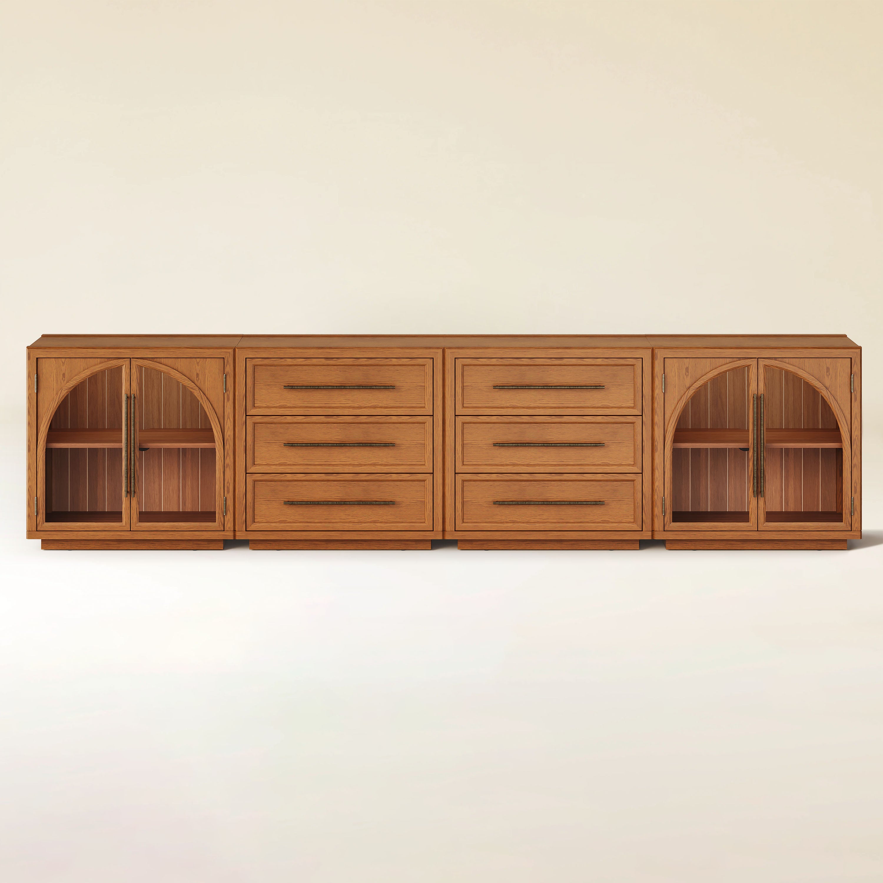 Alvar Arched 126″ Oak Modular Media Console(Set of 4)