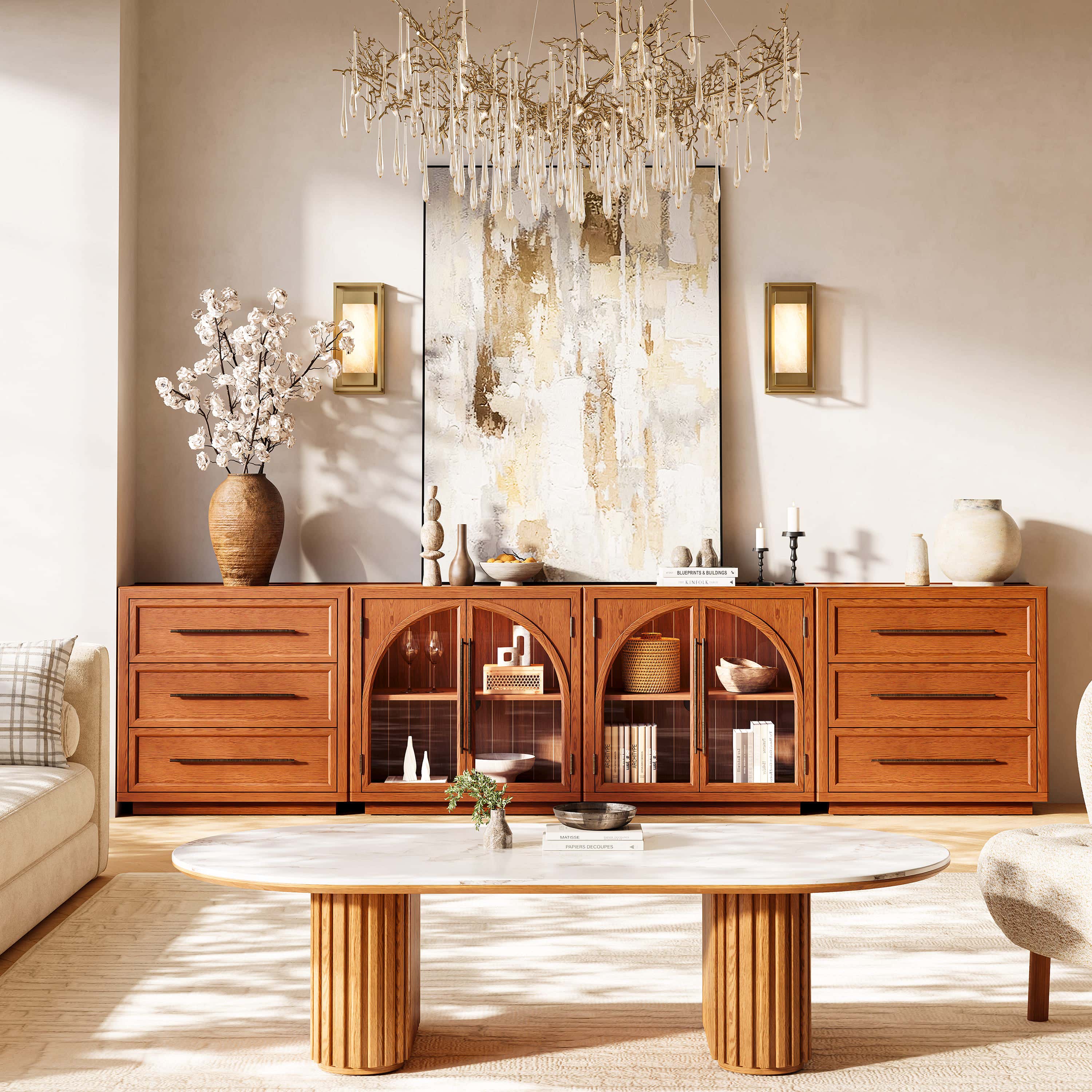 Alvar Arched 126″ Oak Modular Media Console(Set of 4)