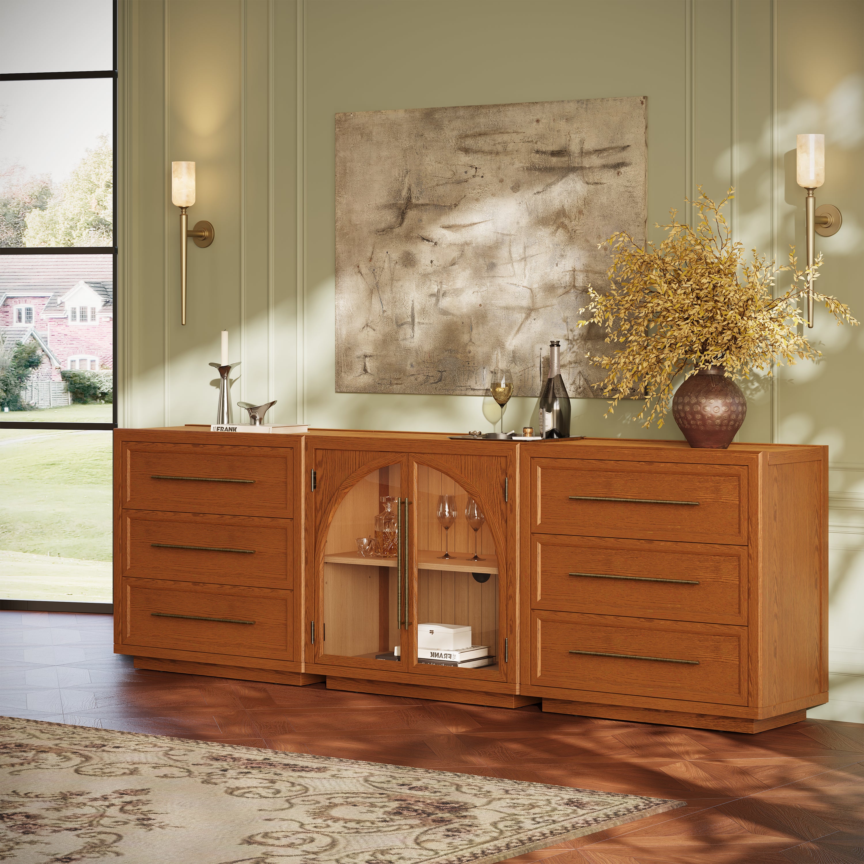 Alvar Arched 94.5″ Oak Modular Media Console(Set of 3)