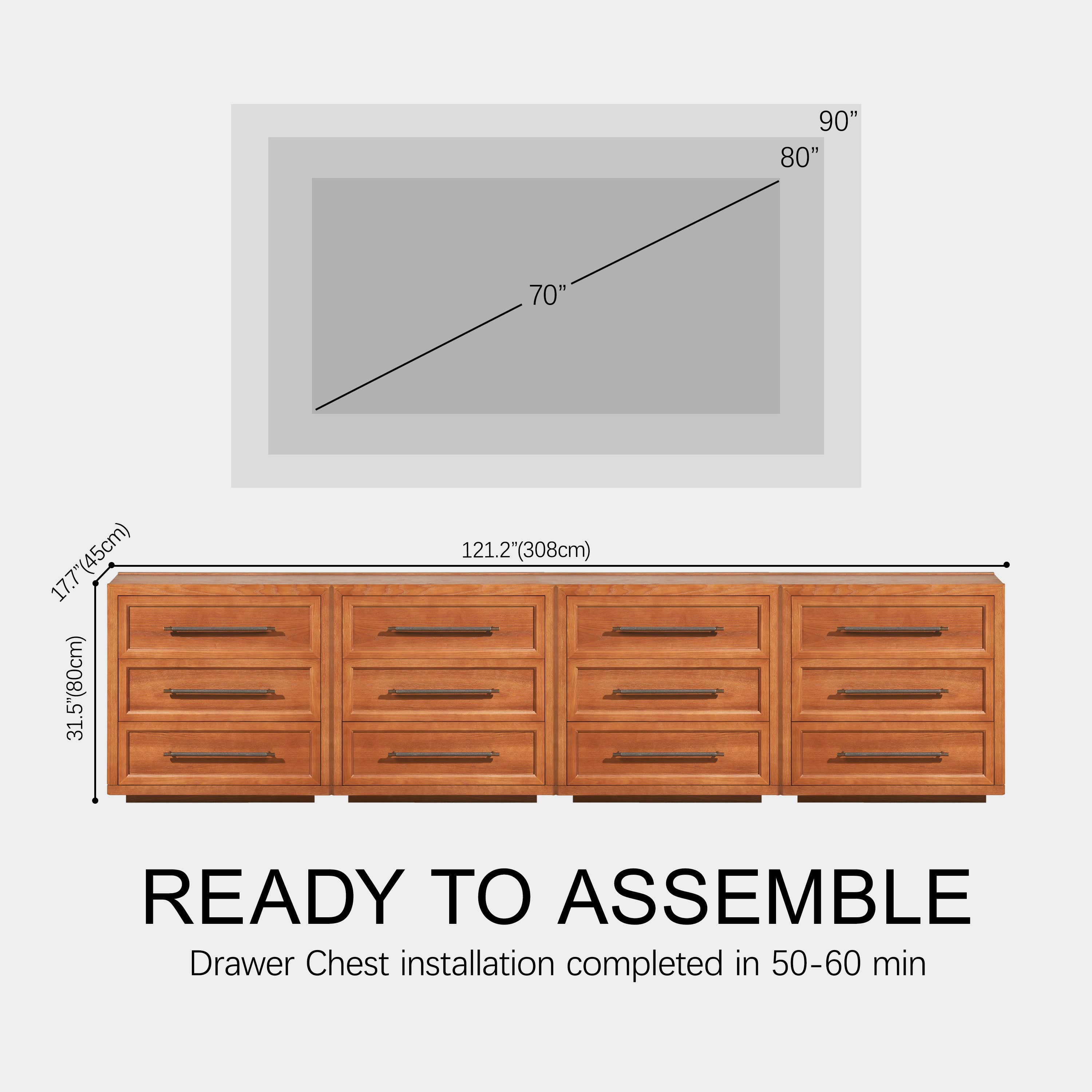 Alvar 121″ Oak 12-Drawer Chest(Set of 4)