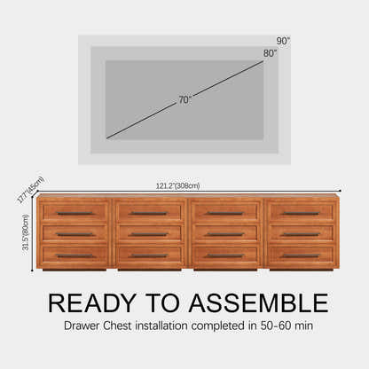 Alvar 121″ Oak 12-Drawer Chest(Set of 4)