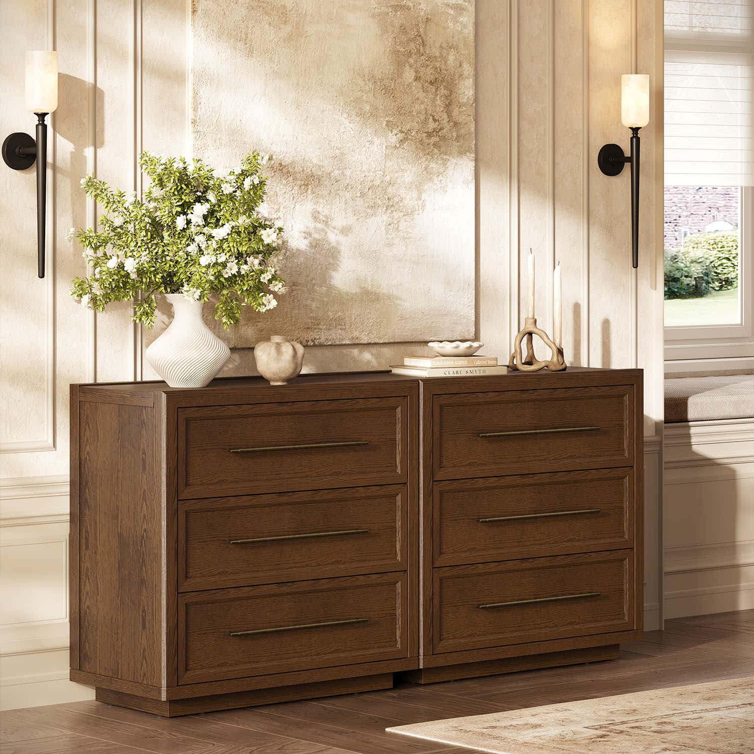 Alvar 63″ Oak 6-Drawer Chest(Set of 2)