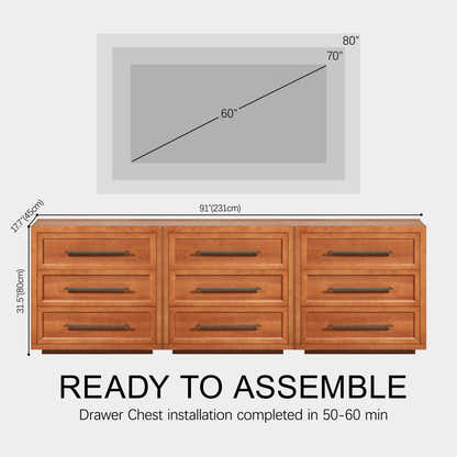 Alvar 91″ Oak 9-Drawer Chest(Set of 3)
