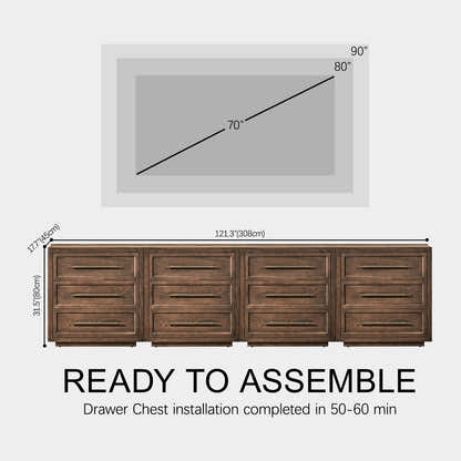 Alvar 121″ Oak 12-Drawer Chest(Set of 4)