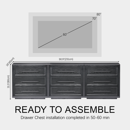 Alvar 95″ Oak 9-Drawer Chest(Set of 3)