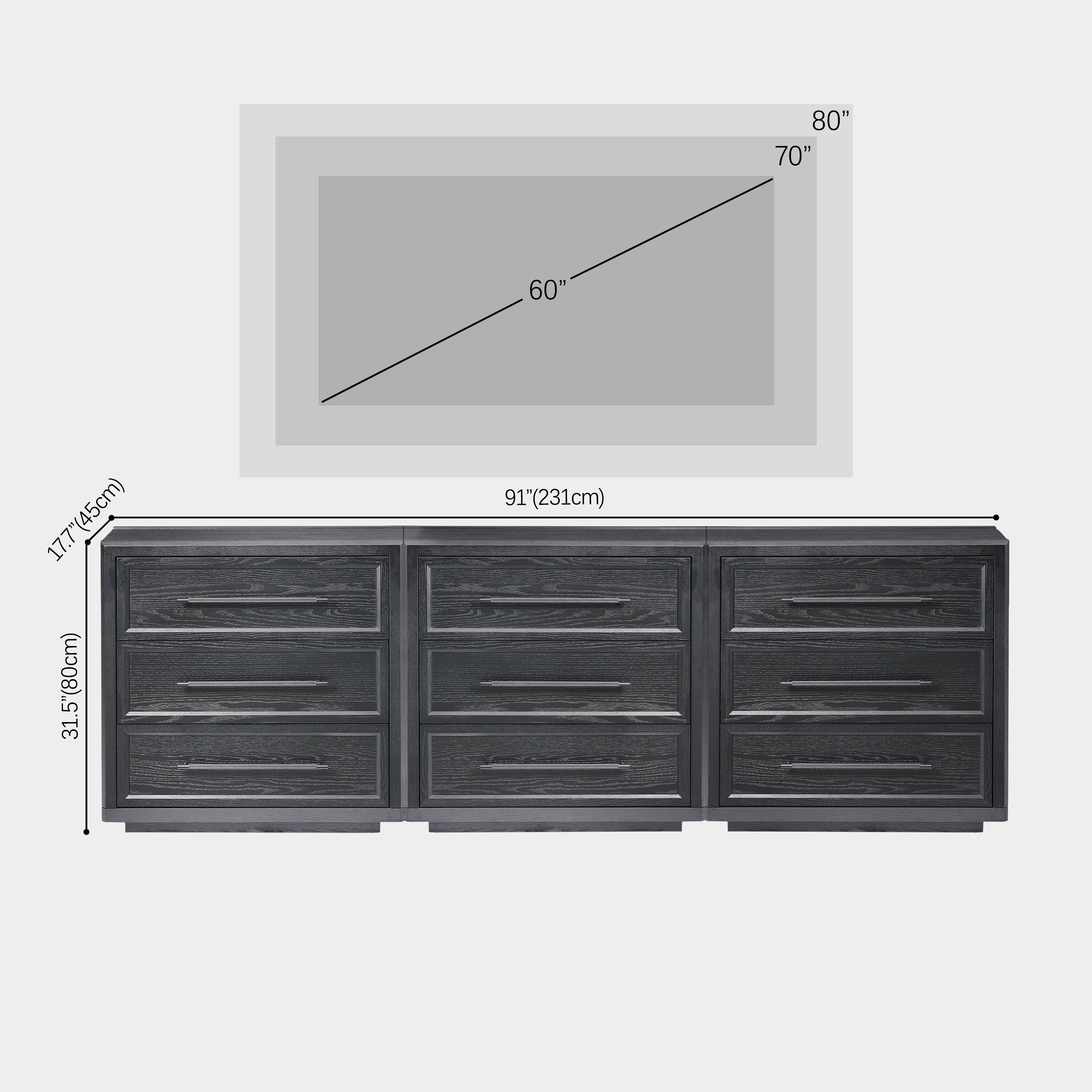 Alvar 91″ Oak 9-Drawer Chest(Set of 3)