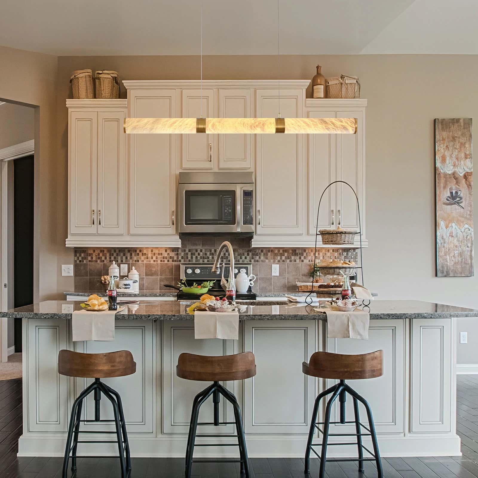 Sylvia Alabaster Linear Chandelier 47"#Finish_Gold