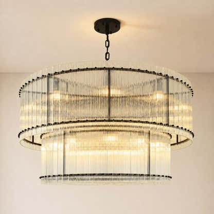 Solvayne Ribbed Glass Tiered Chandelier 48"