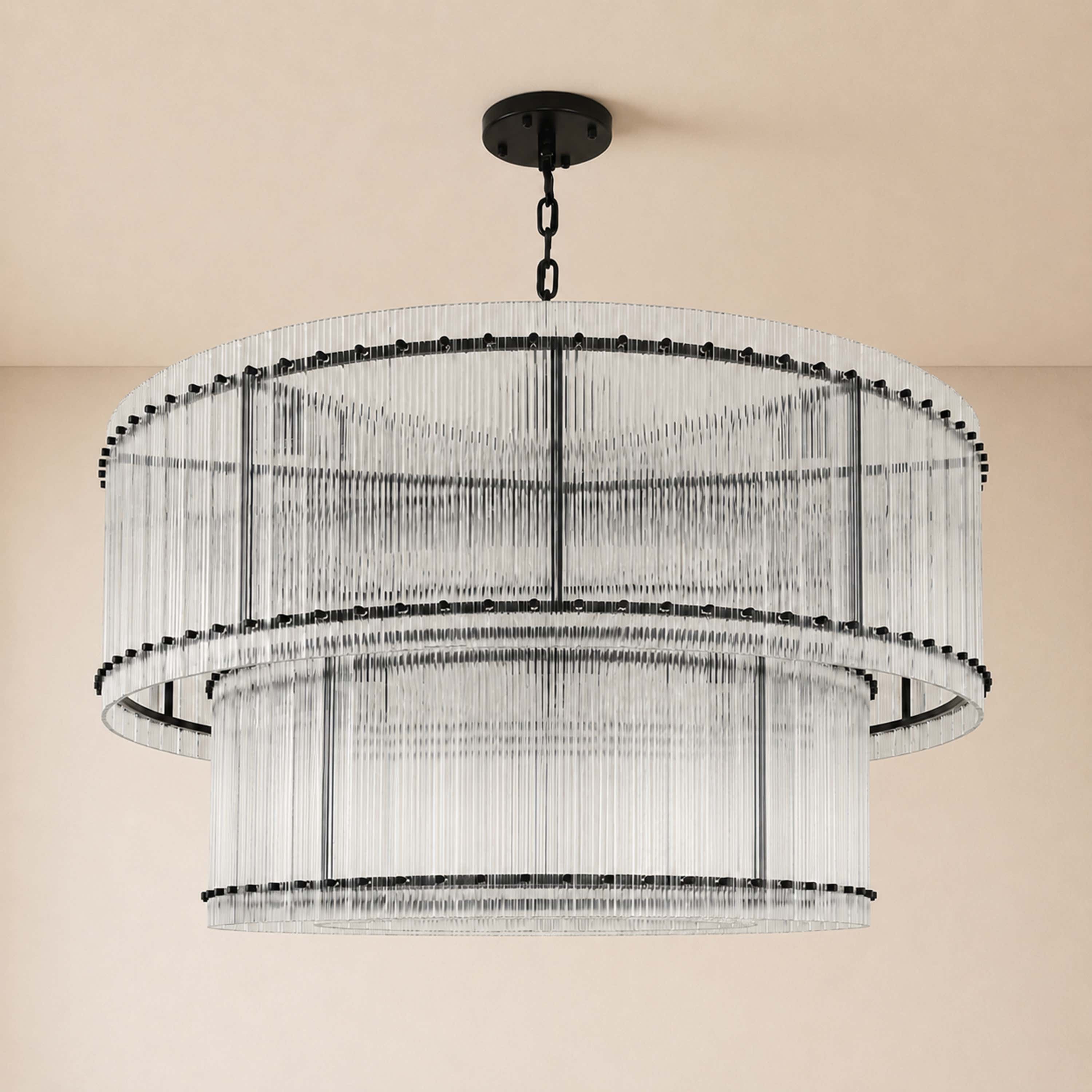 Solvayne Ribbed Glass Tiered Chandelier 48"