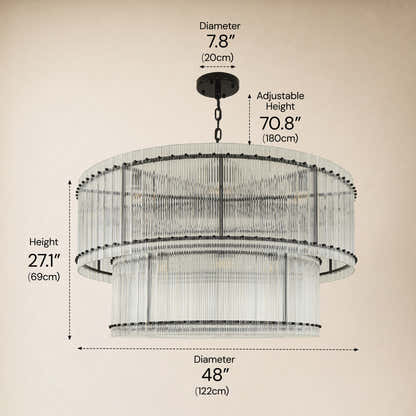 Solvayne Ribbed Glass Tiered Chandelier 48"