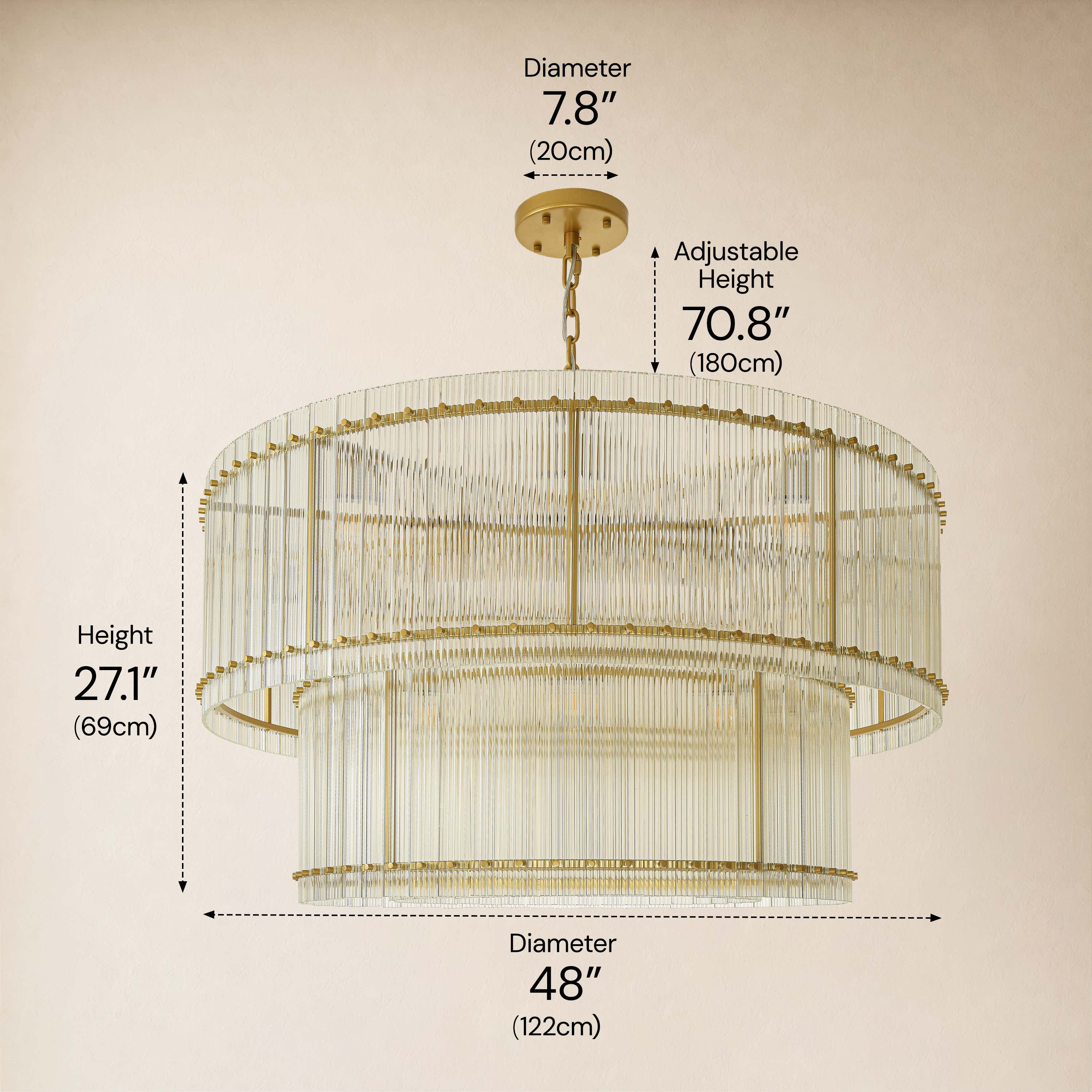 Solvayne Ribbed Glass Tiered Chandelier 48"