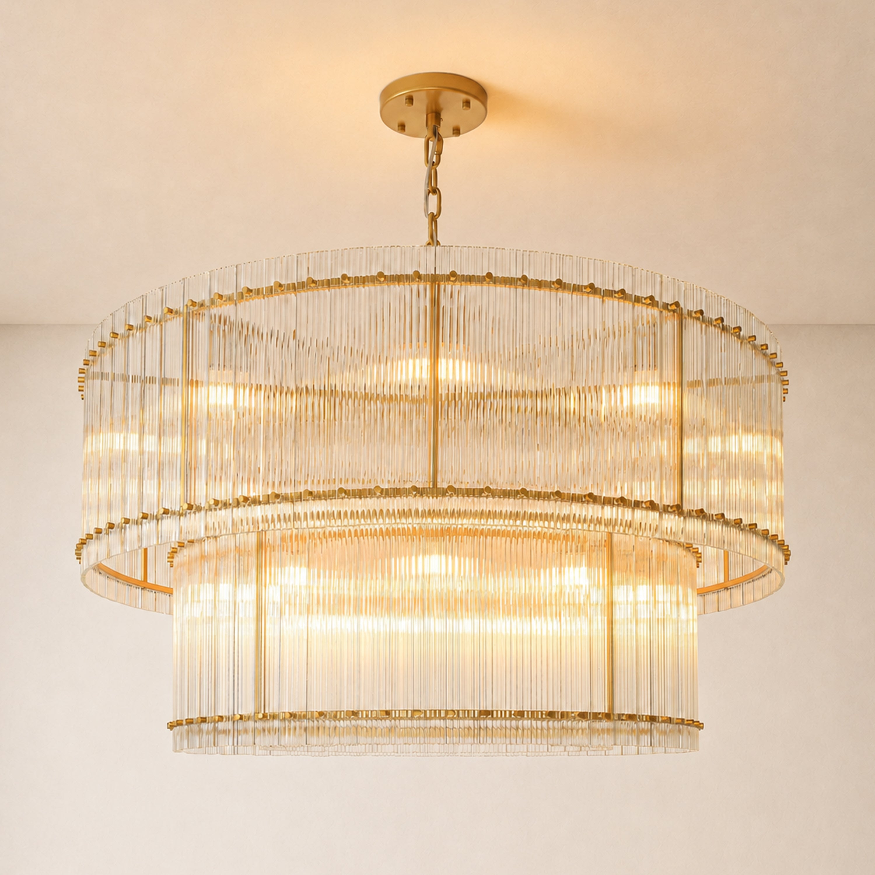 Solvayne Ribbed Glass Tiered Chandelier 48"D#Finish_Gold