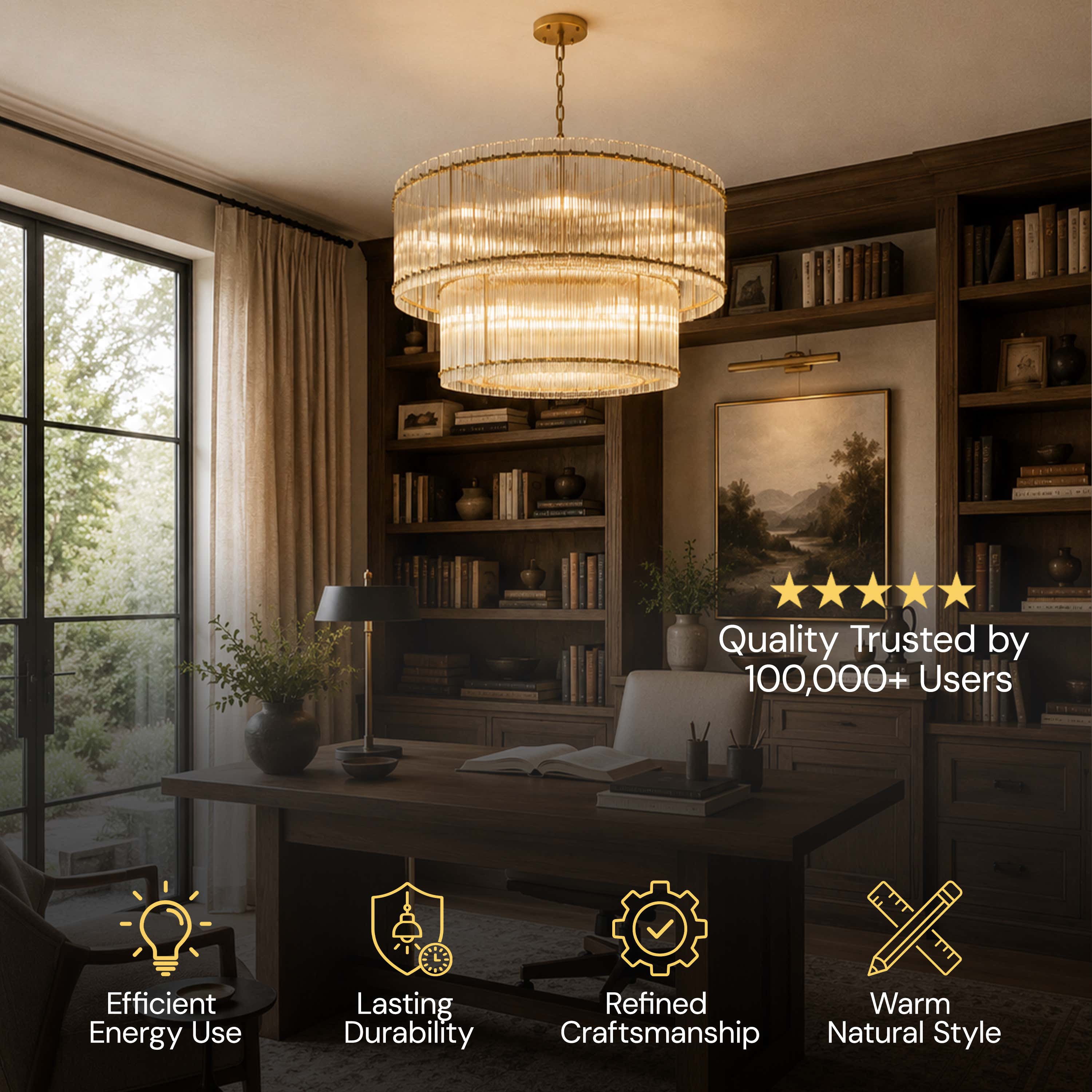 Solvayne Ribbed Glass Tiered Chandelier 48"