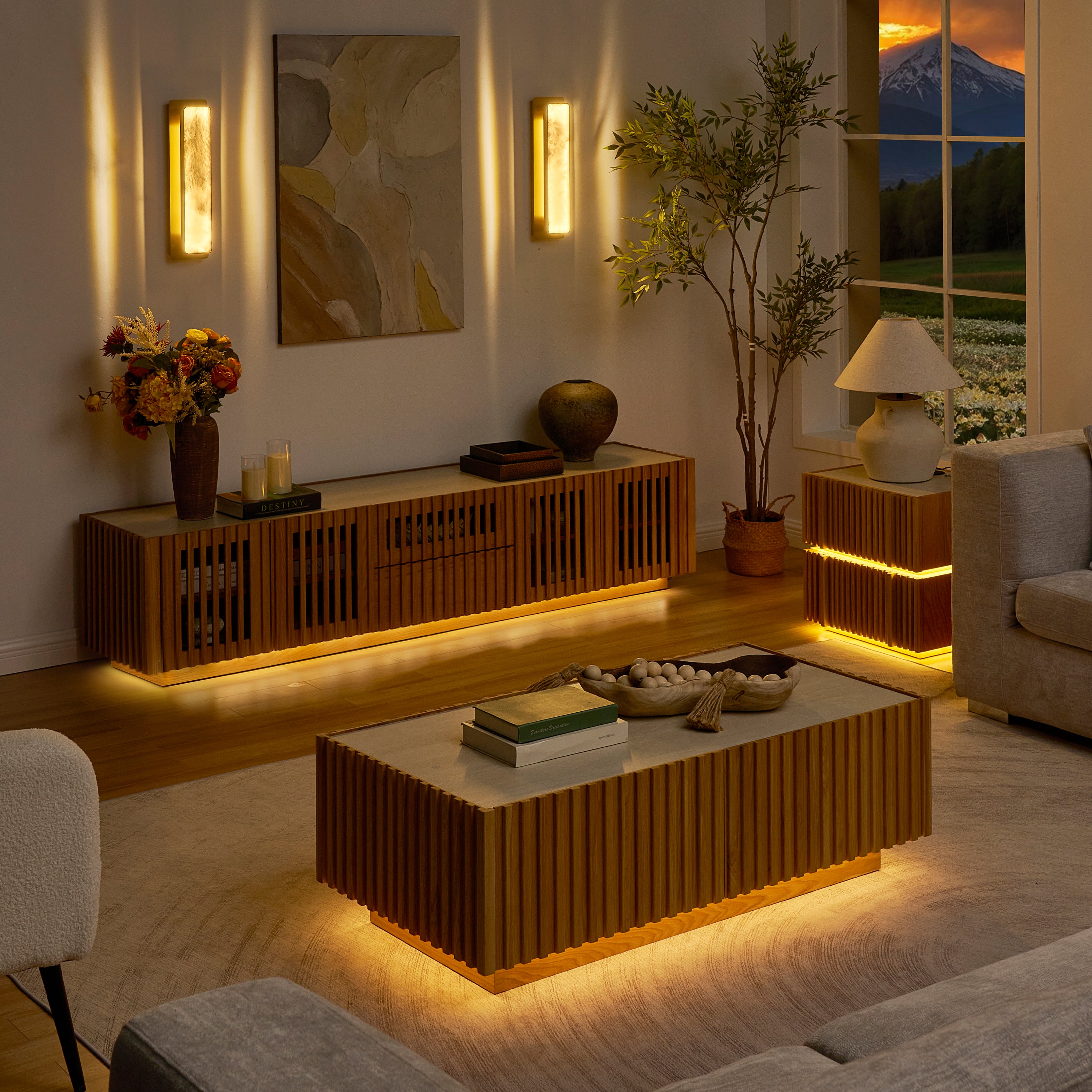 Isla Oak Sintered Stone Rectangle Coffee Table 120cm