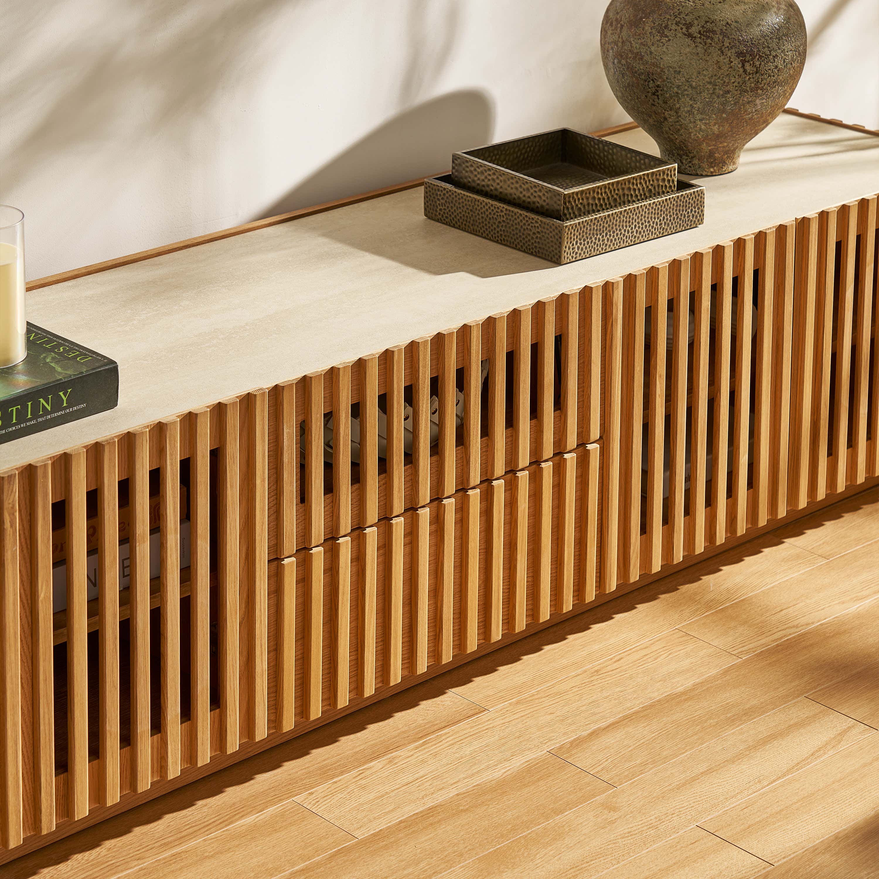 Isla Oak Sintered Stone Media Console 80"