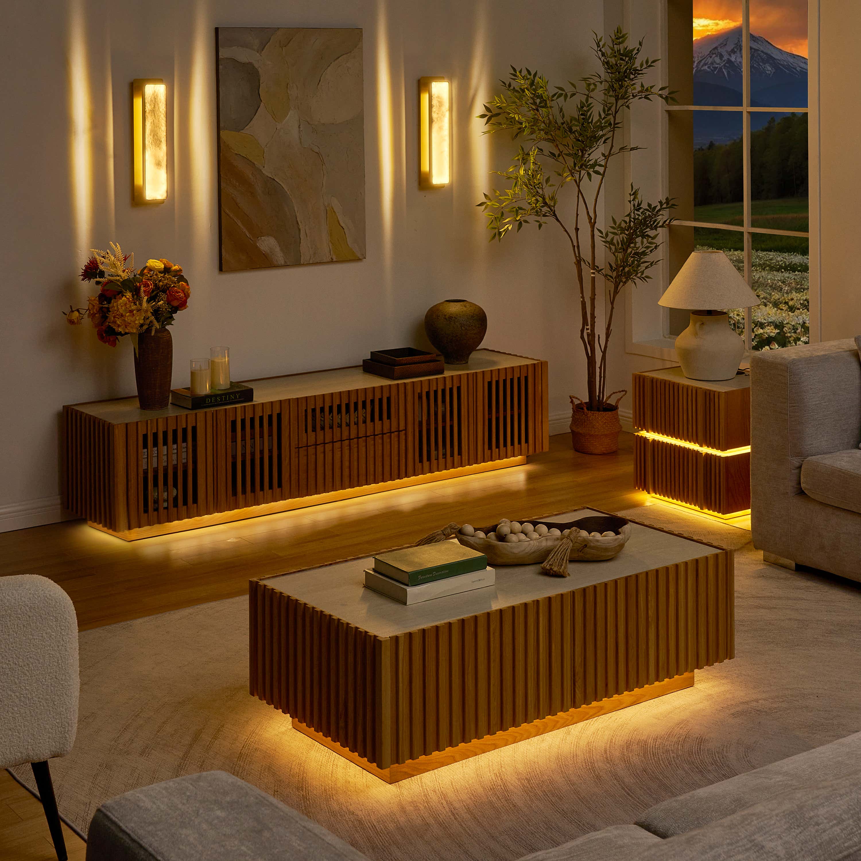 Isla Oak Sintered Stone Media Console 80"