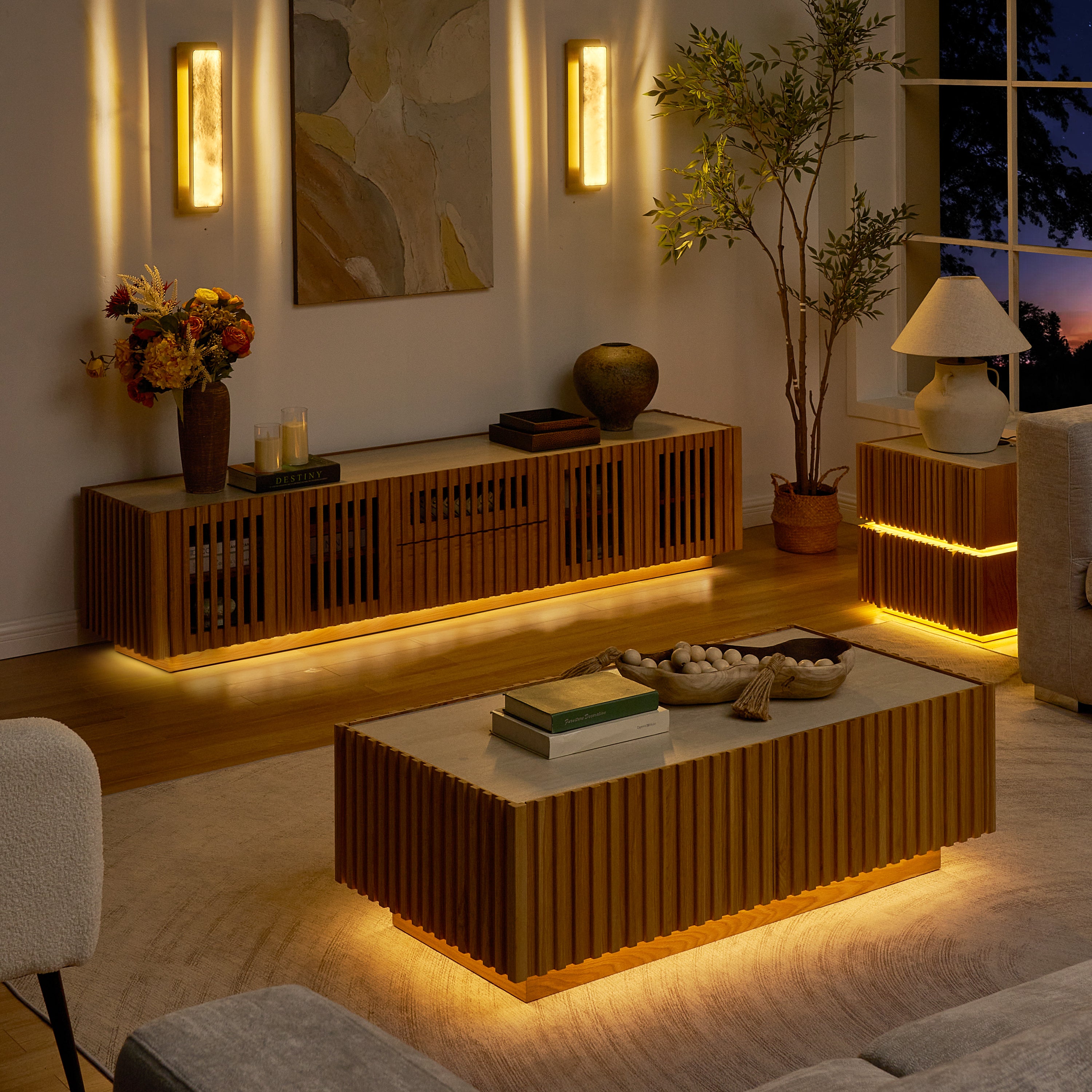 Isla Oak Media Console And Coffee Table Set