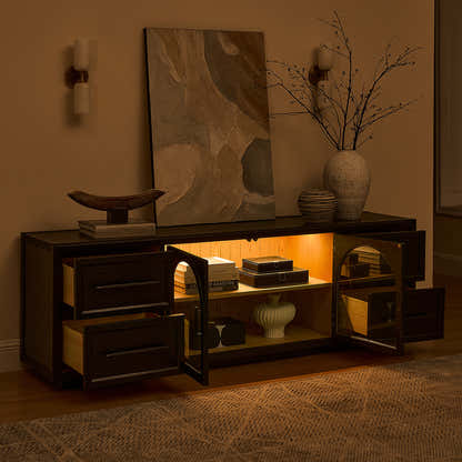 Alvar Oak Media Console and Sideboard Set